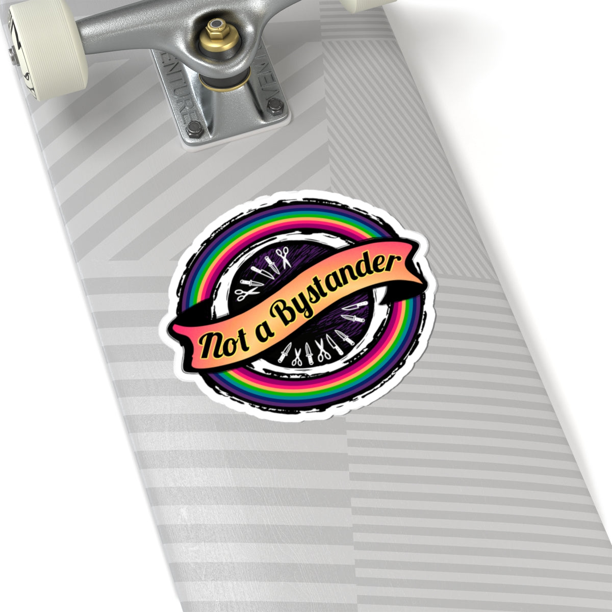 Not a Bystander Rainbow Circle Sticker — LGBTQ+ Ally & Hairdresser Support Kiss-Cut Sticker