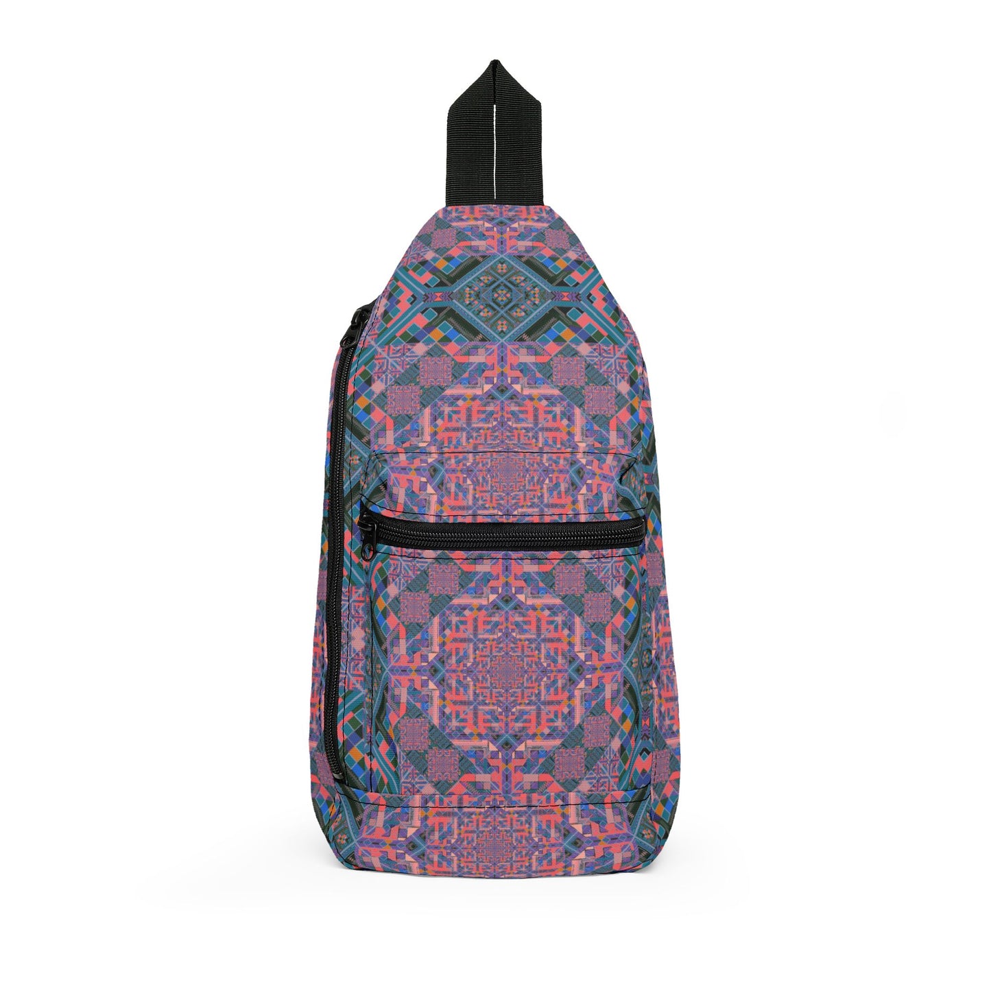 Colorful Geometric Sling Bag – Boho Pixel Pattern Crossbody Pack