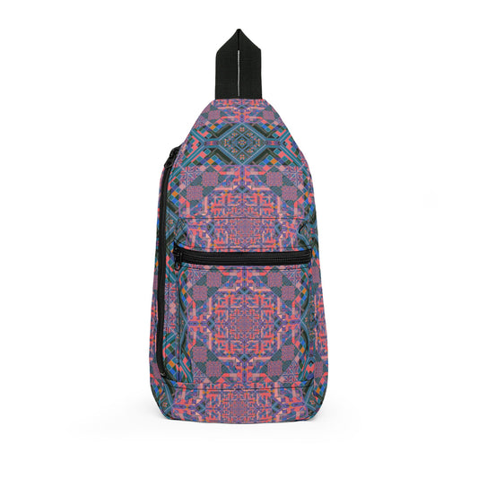 Colorful Geometric Sling Bag – Boho Pixel Pattern Crossbody Pack