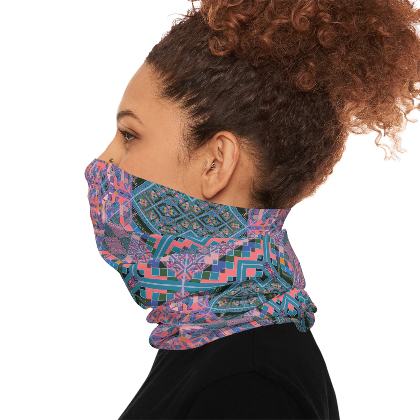 Geometric Mandala Neck Gaiter — Pink Teal Kaleidoscope