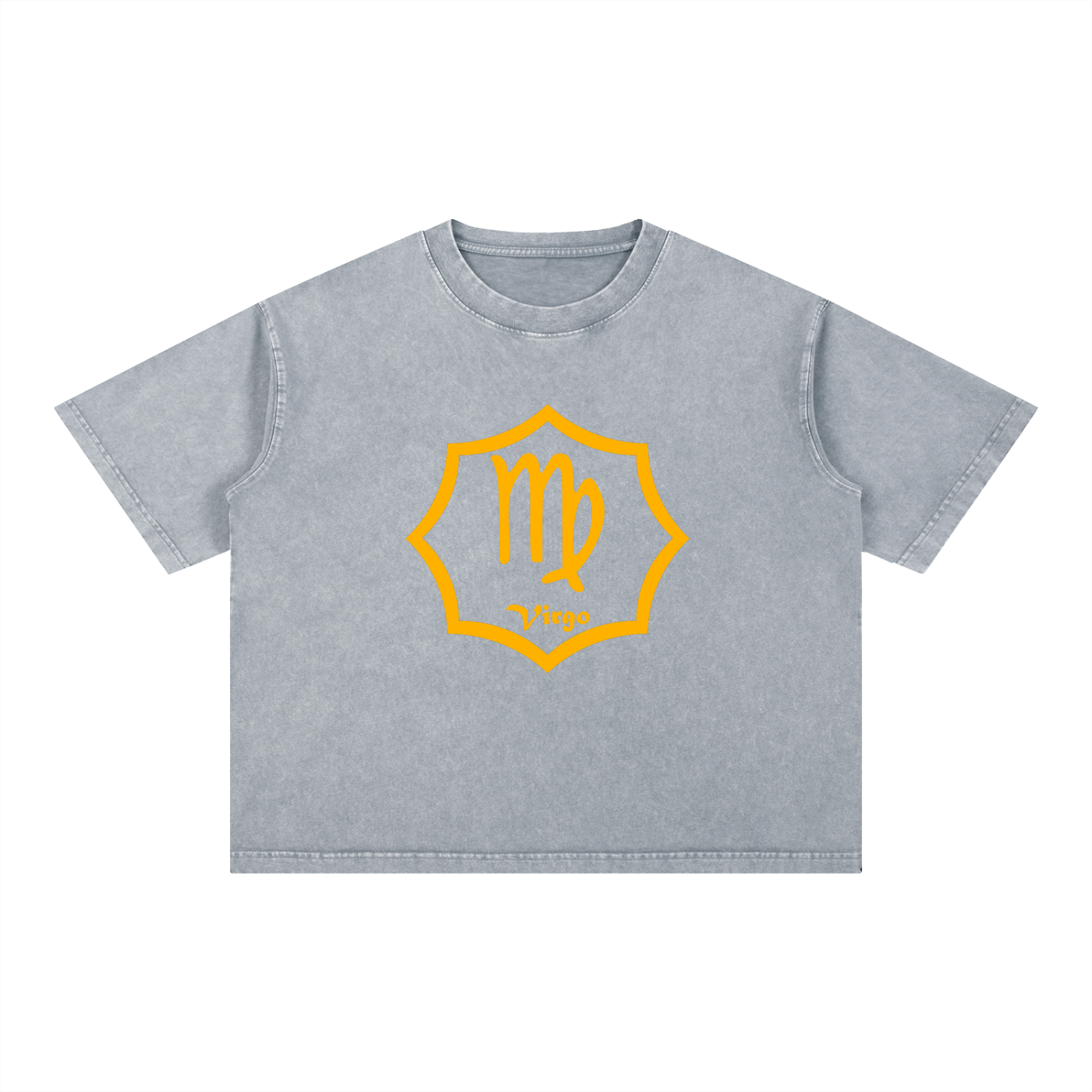 Virgo Zodiac Mineral Wash Boxy T-Shirt - Oversized Heavyweight Cotton Tee