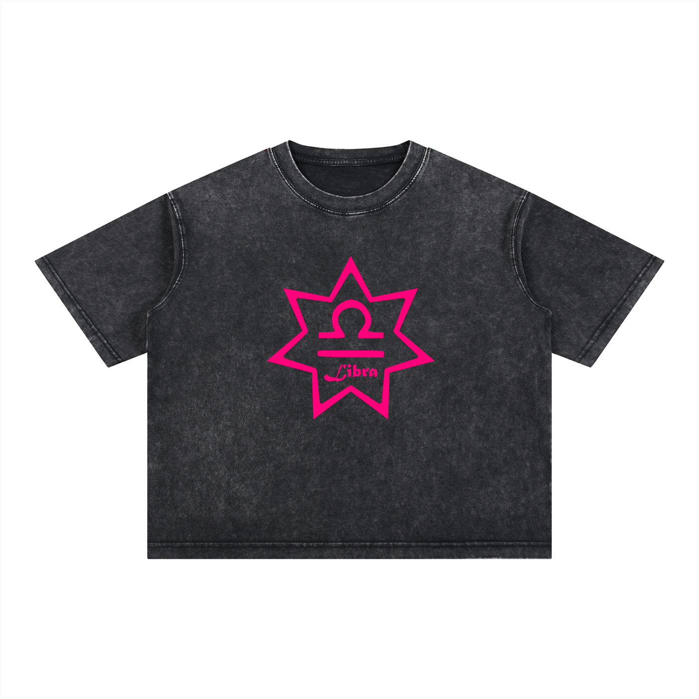 Libra Zodiac Mineral Wash Boxy T-Shirt - Oversized Heavyweight Cotton Tee