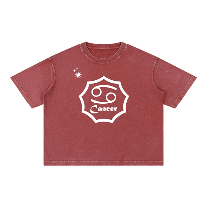 Cancer Zodiac Mineral Wash Boxy T-Shirt - Oversized Heavyweight Cotton Tee