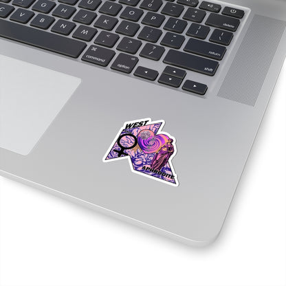 Aphrodite Venus Sticker — Retro Goddess Kiss-Cut Laptop Decal (West, Pink & Purple)
