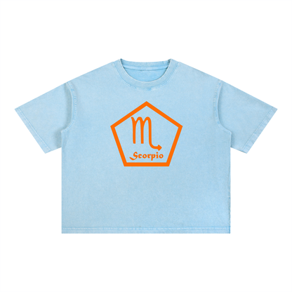 Scorpio Zodiac Mineral Wash Boxy T-Shirt - Oversized Heavyweight Cotton Tee