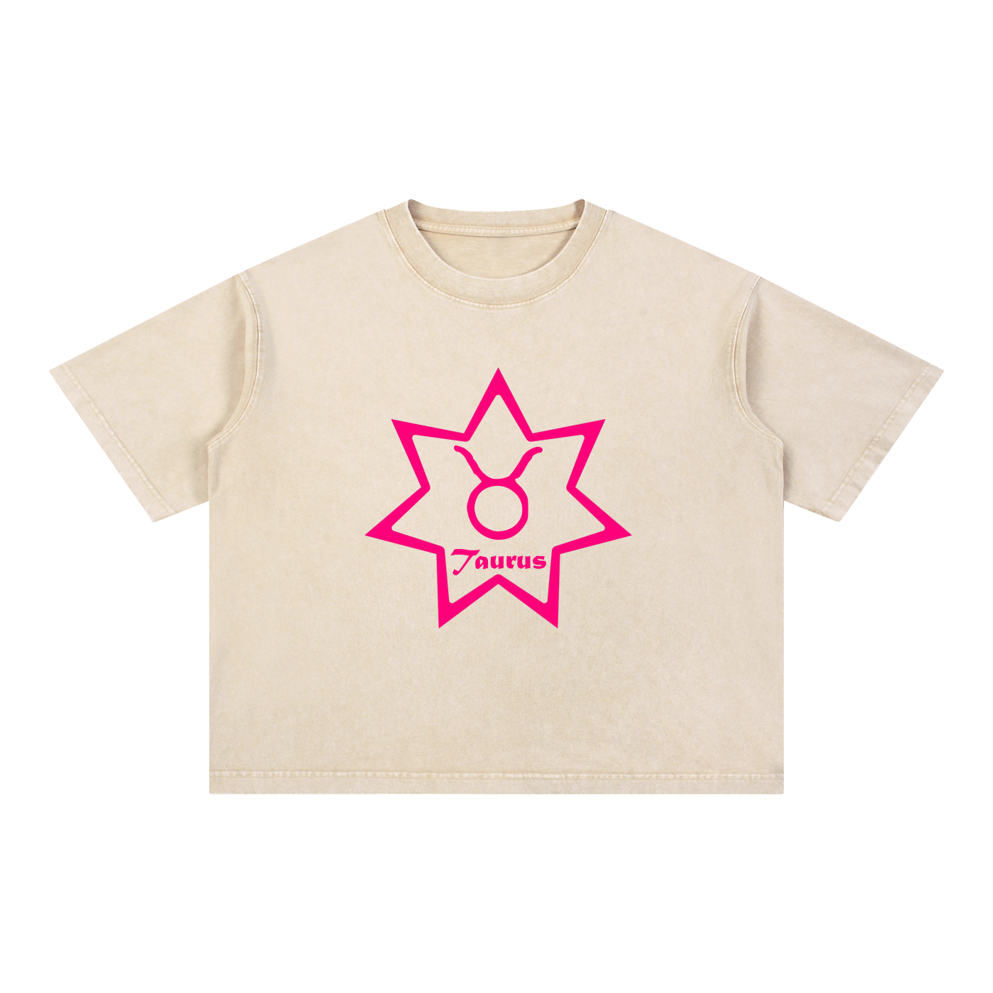 Taurus Zodiac Mineral Wash Boxy T-Shirt - Oversized Heavyweight Cotton Tee