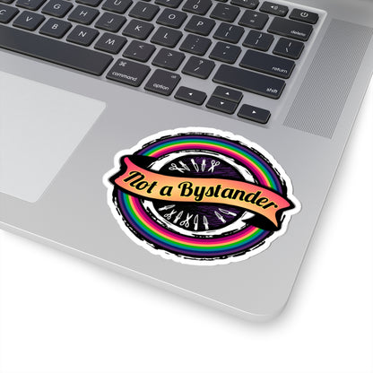 Not a Bystander Rainbow Circle Sticker — LGBTQ+ Ally & Hairdresser Support Kiss-Cut Sticker