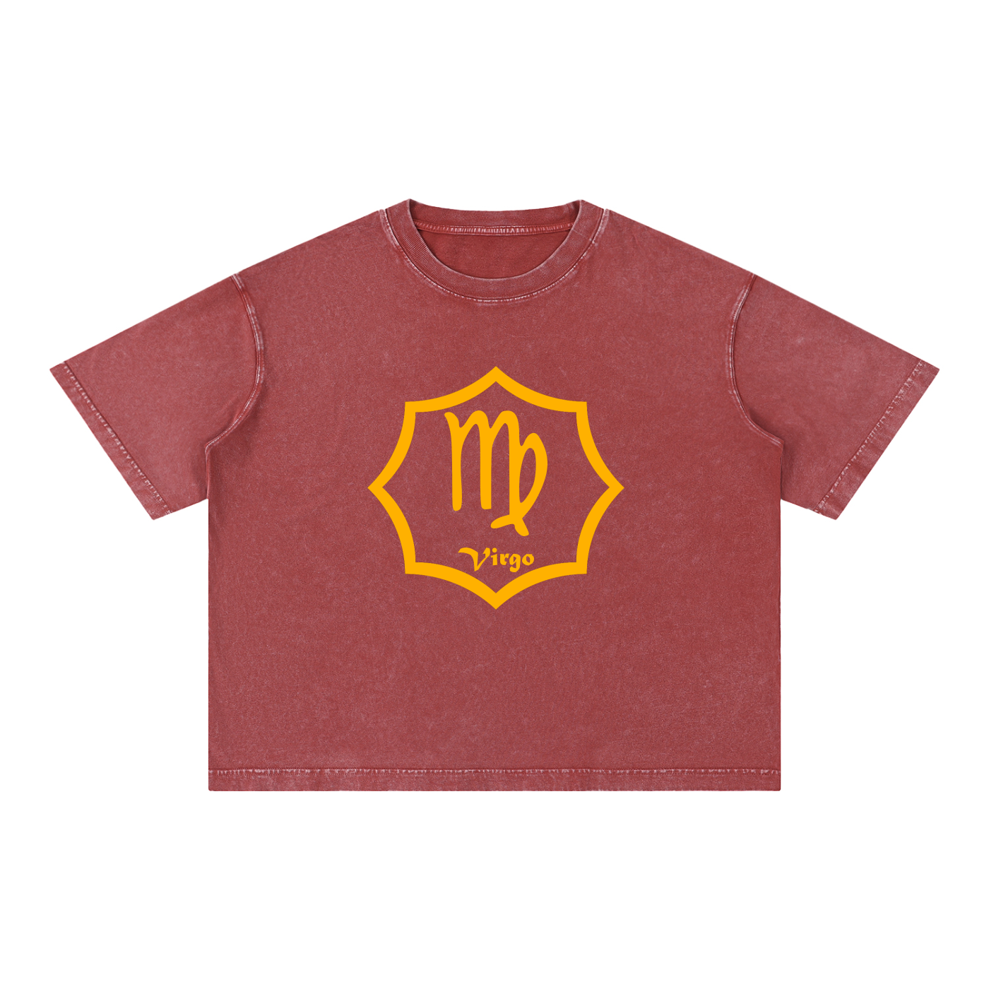 Virgo Zodiac Mineral Wash Boxy T-Shirt - Oversized Heavyweight Cotton Tee