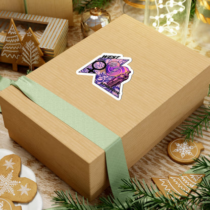 Aphrodite Venus Sticker — Retro Goddess Kiss-Cut Laptop Decal (West, Pink & Purple)