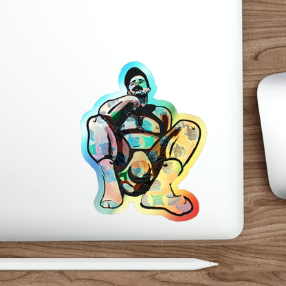 Holographic Squat Pose Die-Cut Sticker — Rainbow Body Positivity Skate Sticker