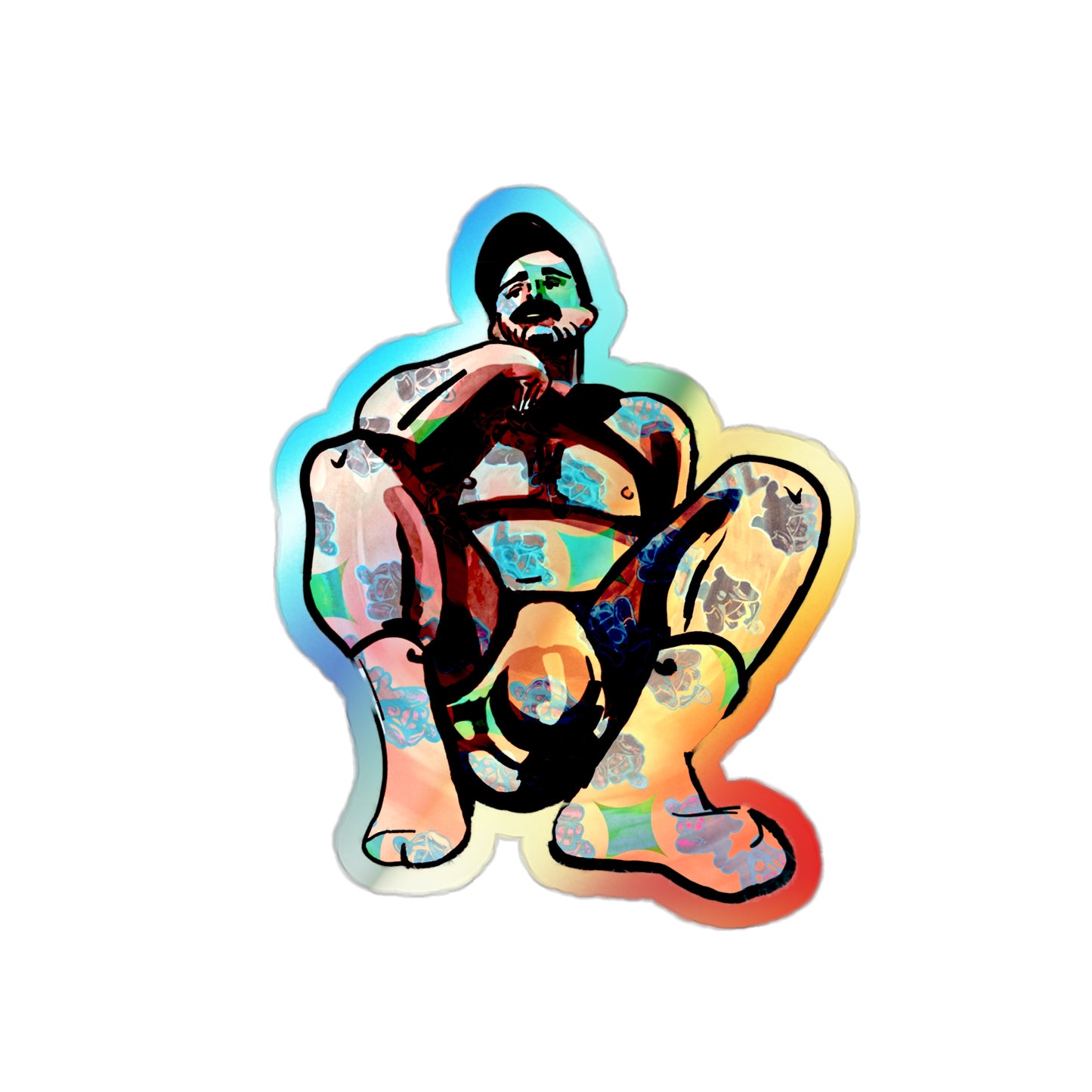 Holographic Squat Pose Die-Cut Sticker — Rainbow Body Positivity Skate Sticker