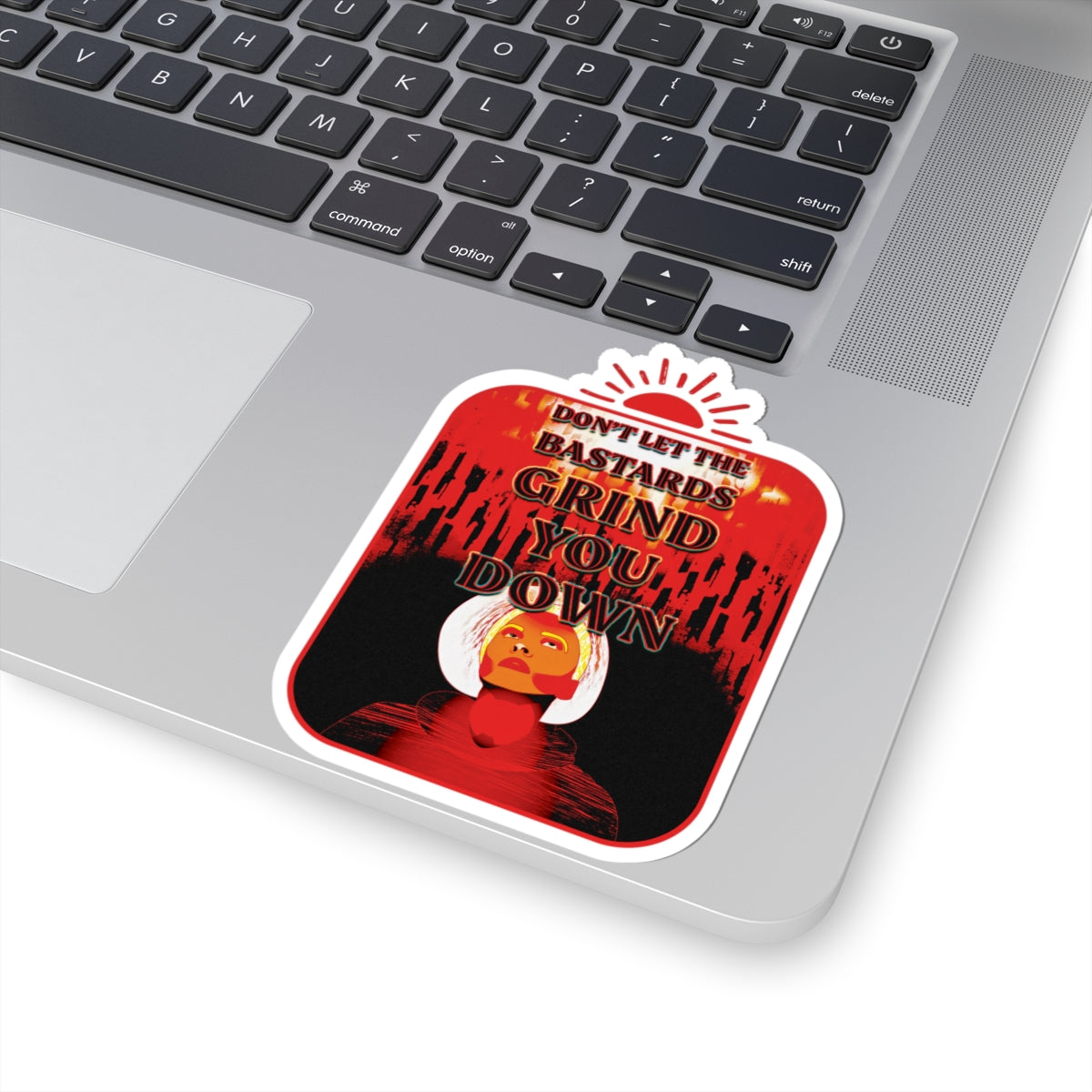 Vintage Protest Quote Sticker — "Don't Let the Bastards Grind You Down"