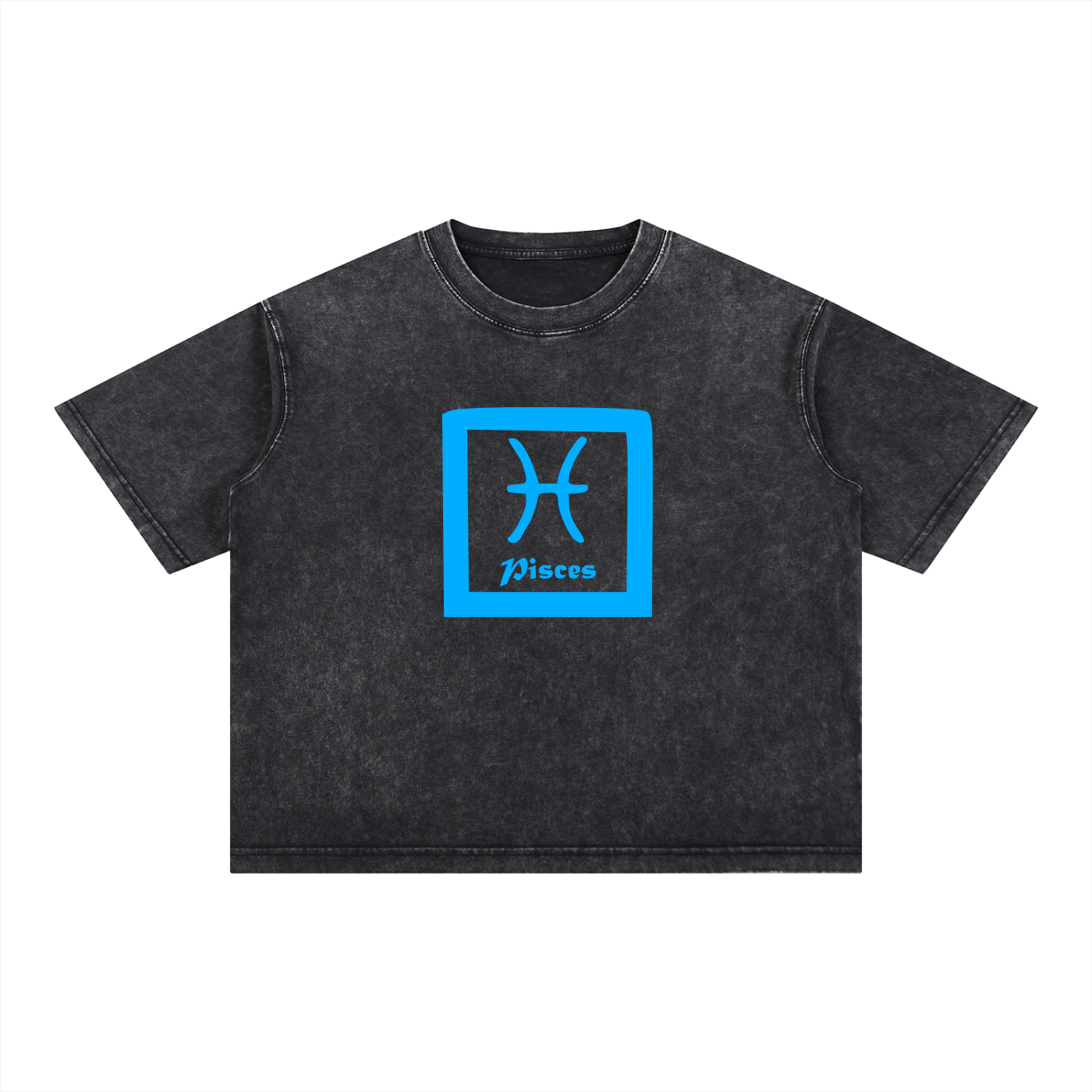 Pisces Zodiac Mineral Wash Boxy T-Shirt - Oversized Heavyweight Cotton Tee