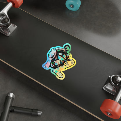Holographic Squat Pose Die-Cut Sticker — Rainbow Body Positivity Skate Sticker