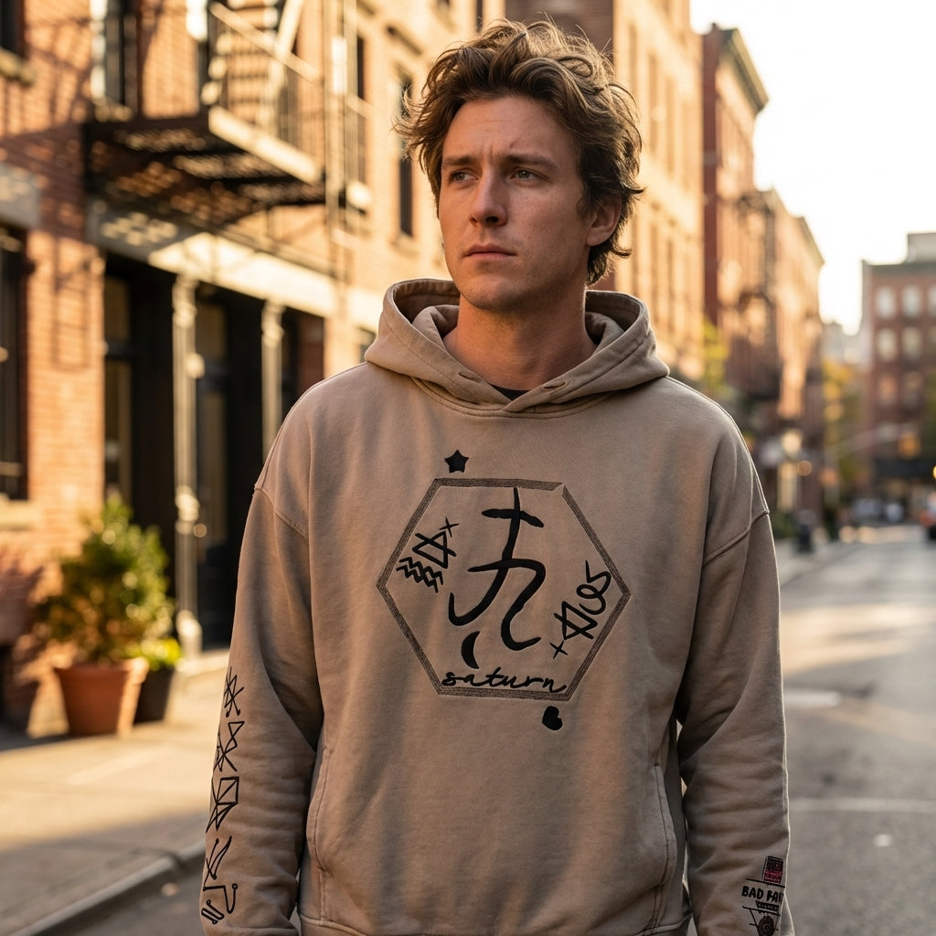 Saturn Stars Embroidered Hoodie - Artist Designed