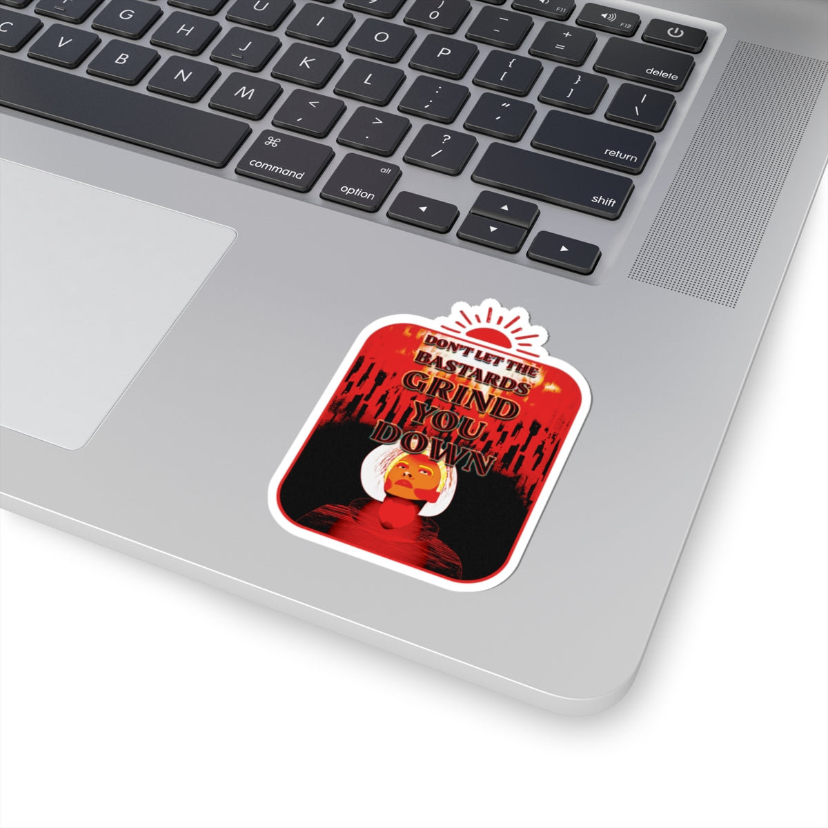 Vintage Protest Quote Sticker — "Don't Let the Bastards Grind You Down"
