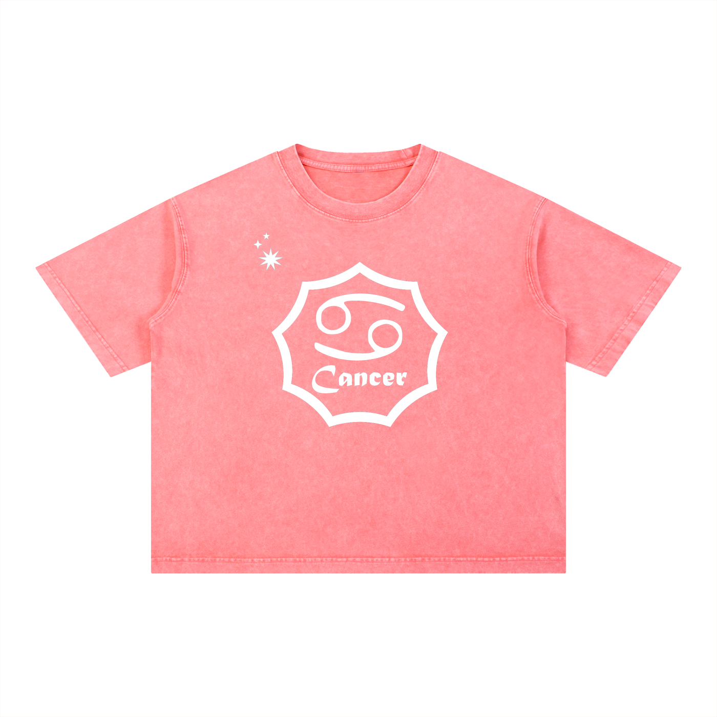 Cancer Zodiac Mineral Wash Boxy T-Shirt - Oversized Heavyweight Cotton Tee