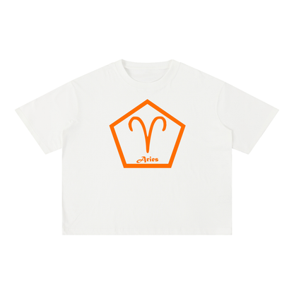 Aries Zodiac Mineral Wash Boxy T-Shirt - Oversized Heavyweight Cotton Tee