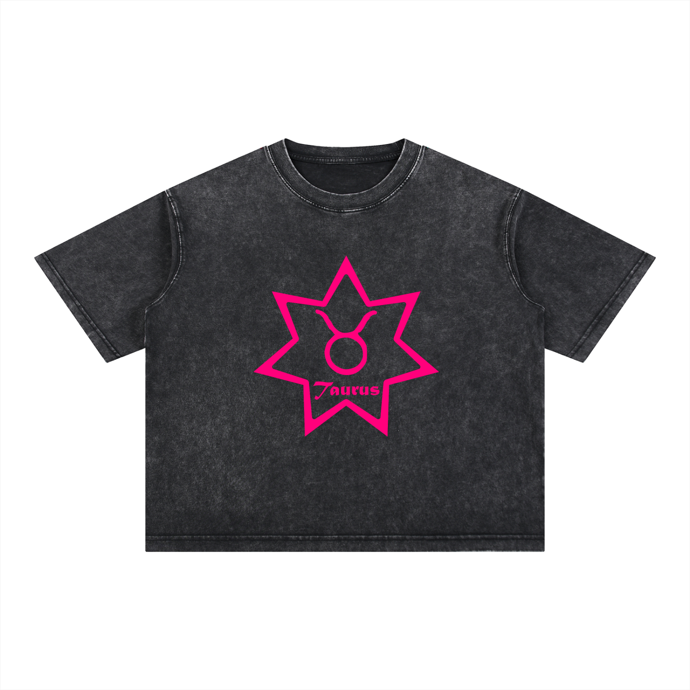 Taurus Zodiac Mineral Wash Boxy T-Shirt - Oversized Heavyweight Cotton Tee