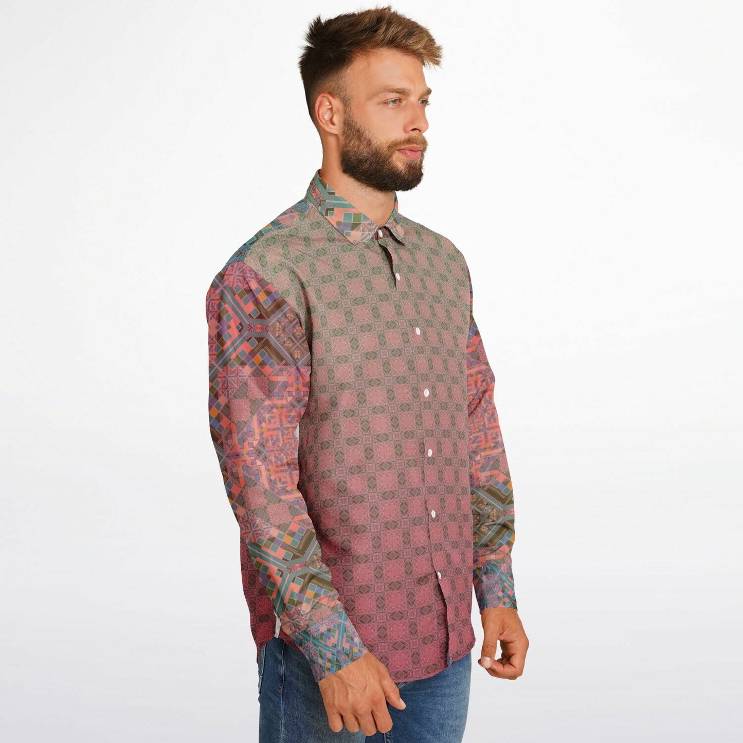 Long Sleeve Button Down Shirt - AOP