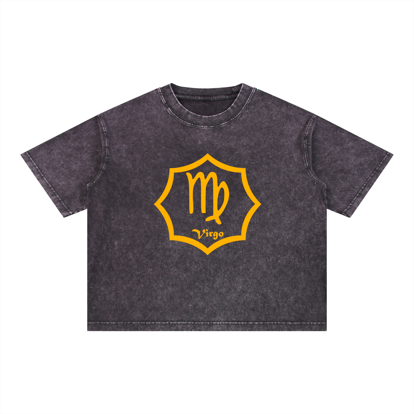 Virgo Zodiac Mineral Wash Boxy T-Shirt - Oversized Heavyweight Cotton Tee