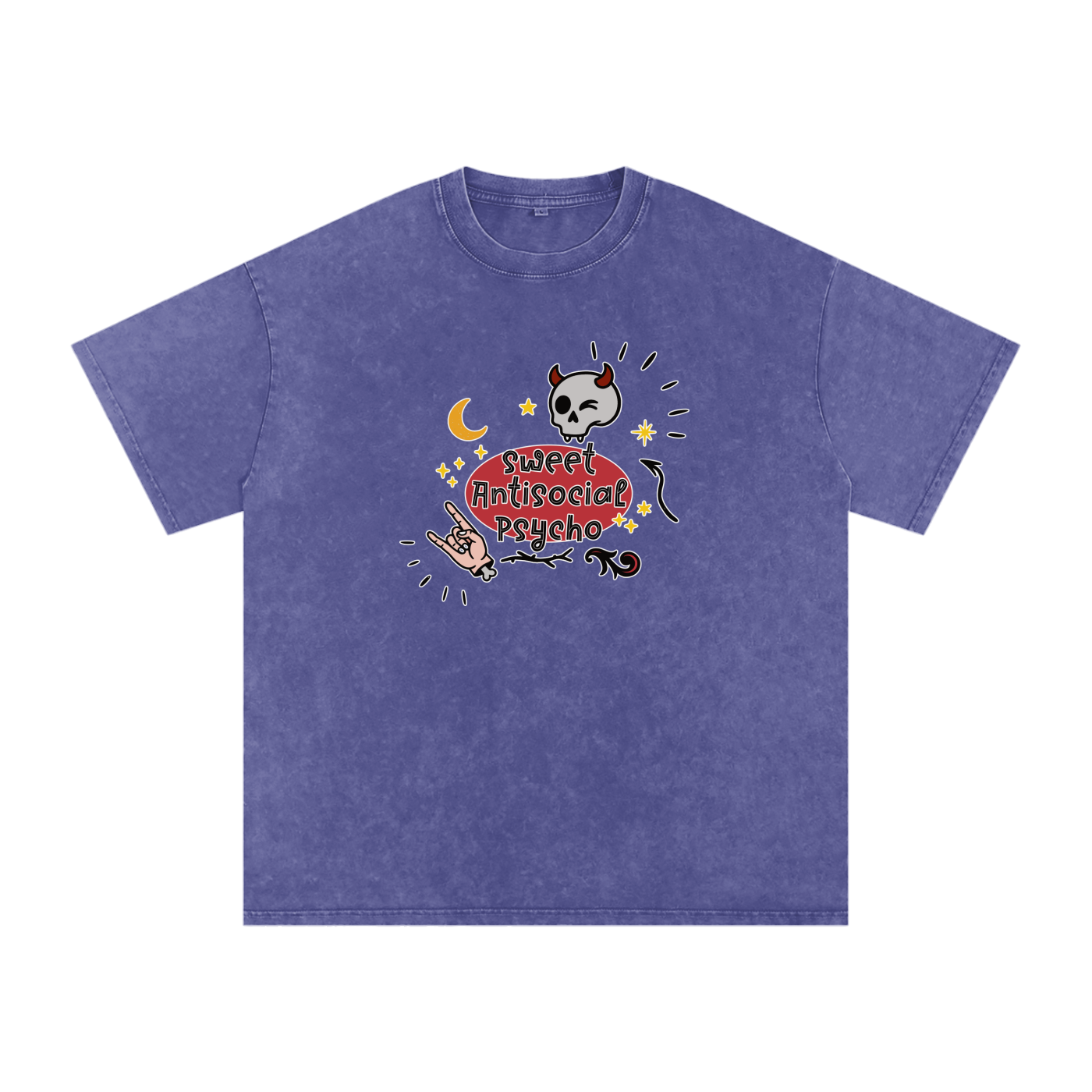Sweet Antisocial Psycho - Snow Washed Oversized Cotton T-Shirt