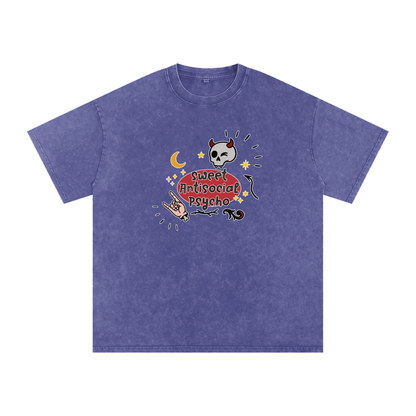 Sweet Antisocial Psycho - Snow Washed Oversized Cotton T-Shirt