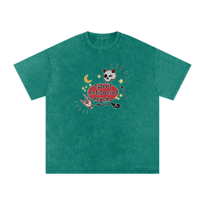 Sweet Antisocial Psycho - Snow Washed Oversized Cotton T-Shirt