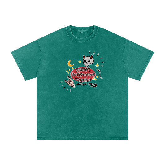 Sweet Antisocial Psycho - Snow Washed Oversized Cotton T-Shirt