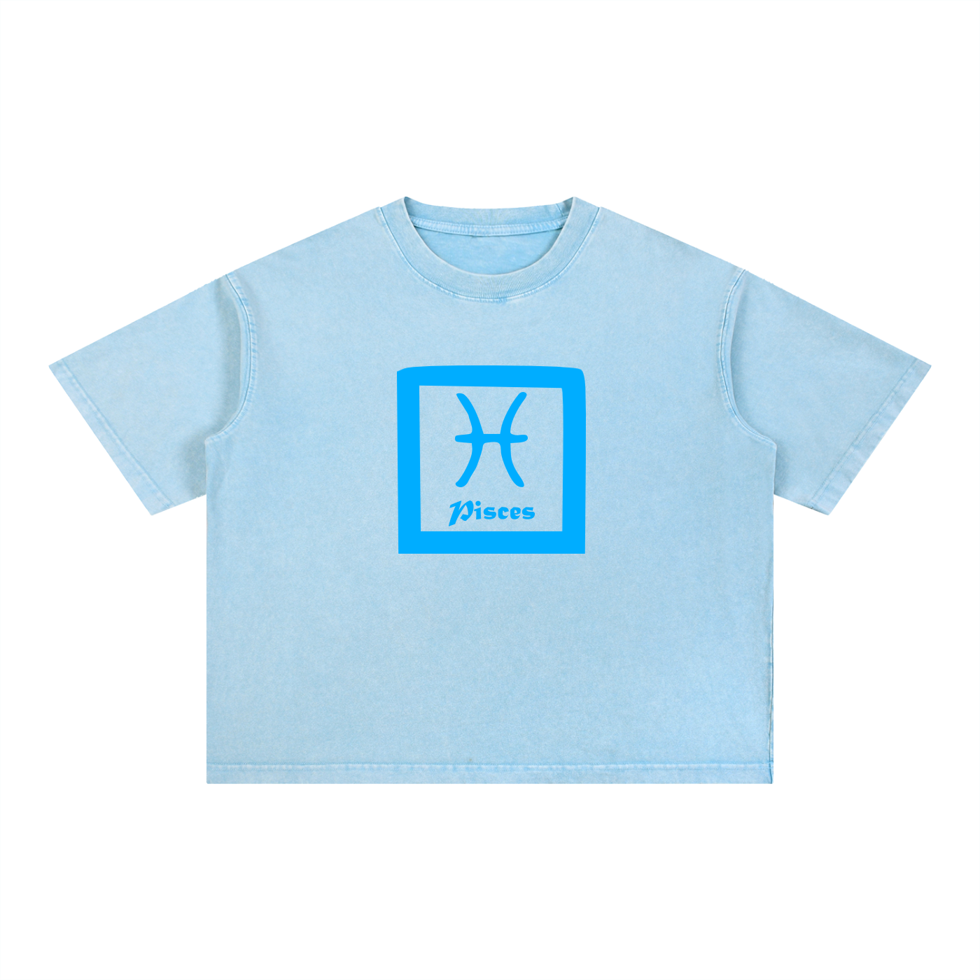 Pisces Zodiac Mineral Wash Boxy T-Shirt - Oversized Heavyweight Cotton Tee