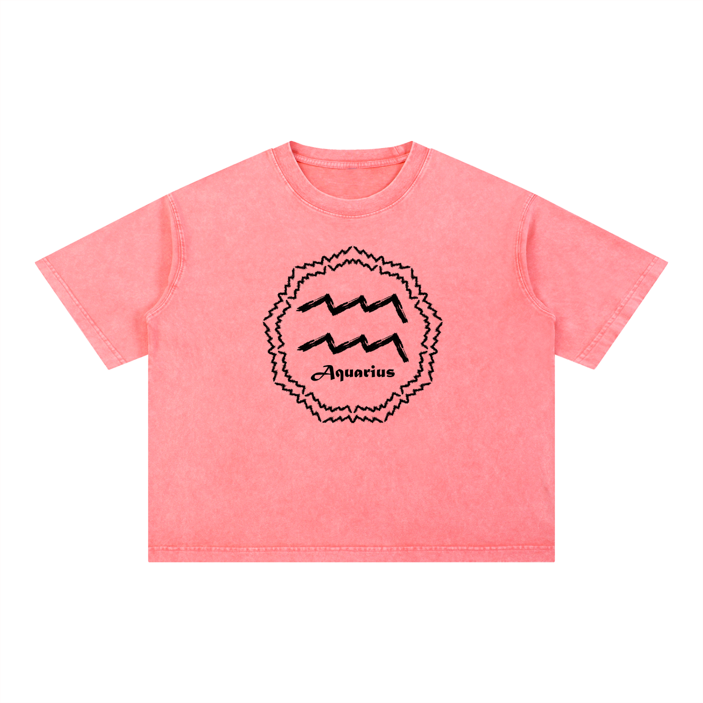 Aquarius Zodiac Mineral Wash Boxy T-Shirt - Oversized Heavyweight Cotton Tee