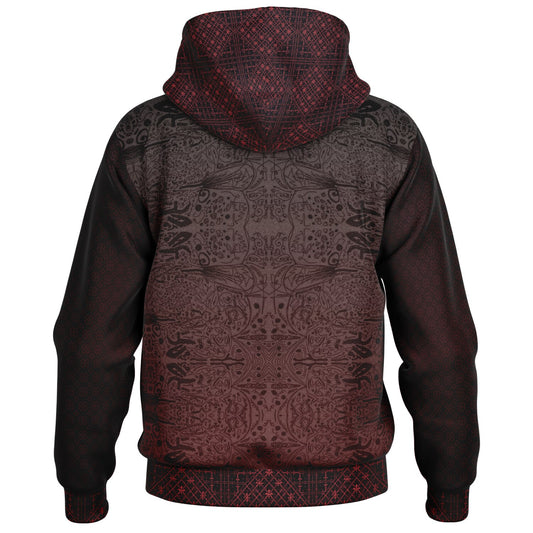Crimson Hooded Baseball Jacket - All-Over Print, Unisex