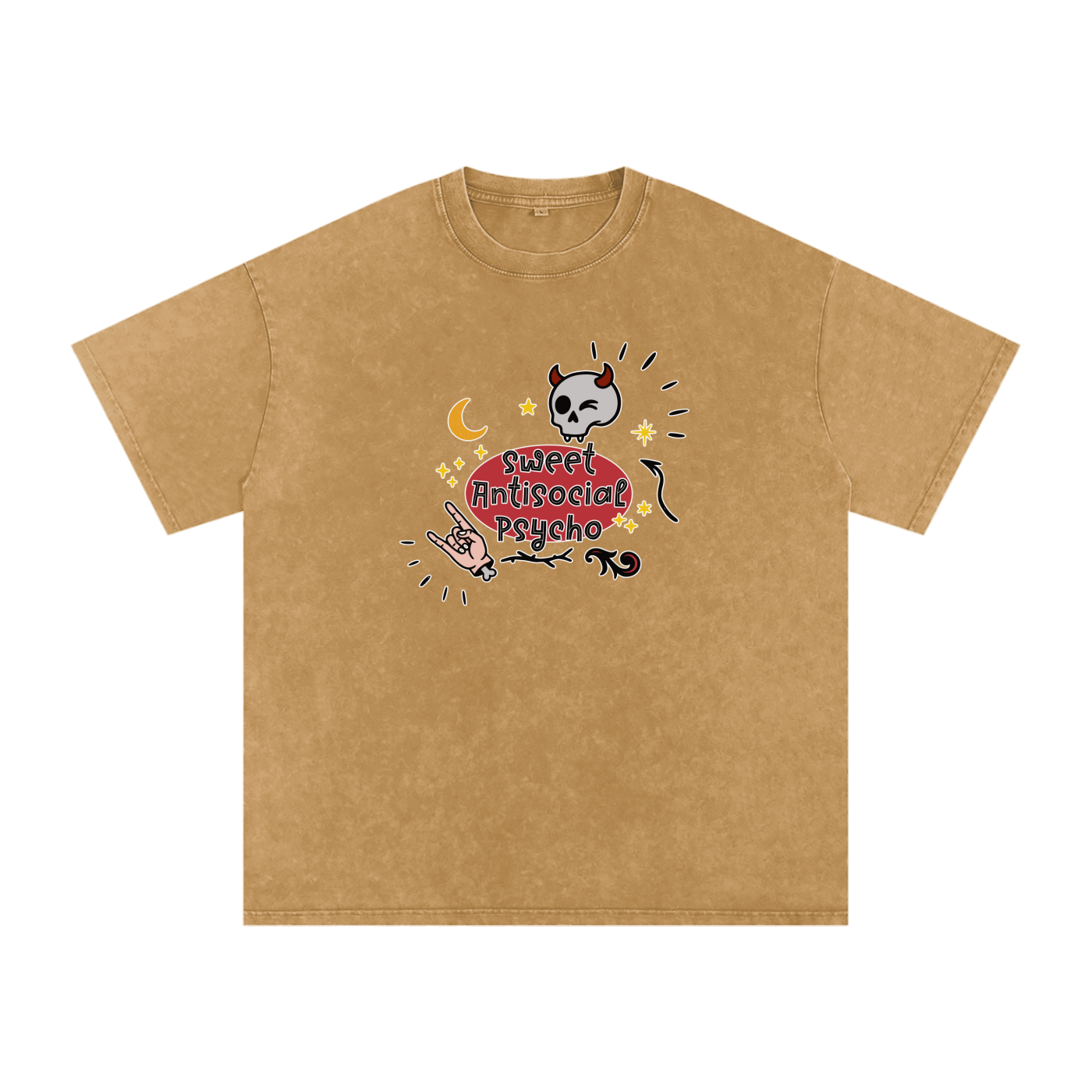 Sweet Antisocial Psycho - Snow Washed Oversized Cotton T-Shirt