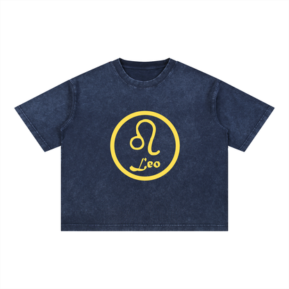 Leo Zodiac Mineral Wash Boxy T-Shirt - Oversized Heavyweight Cotton Tee