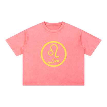 Leo Zodiac Mineral Wash Boxy T-Shirt - Oversized Heavyweight Cotton Tee