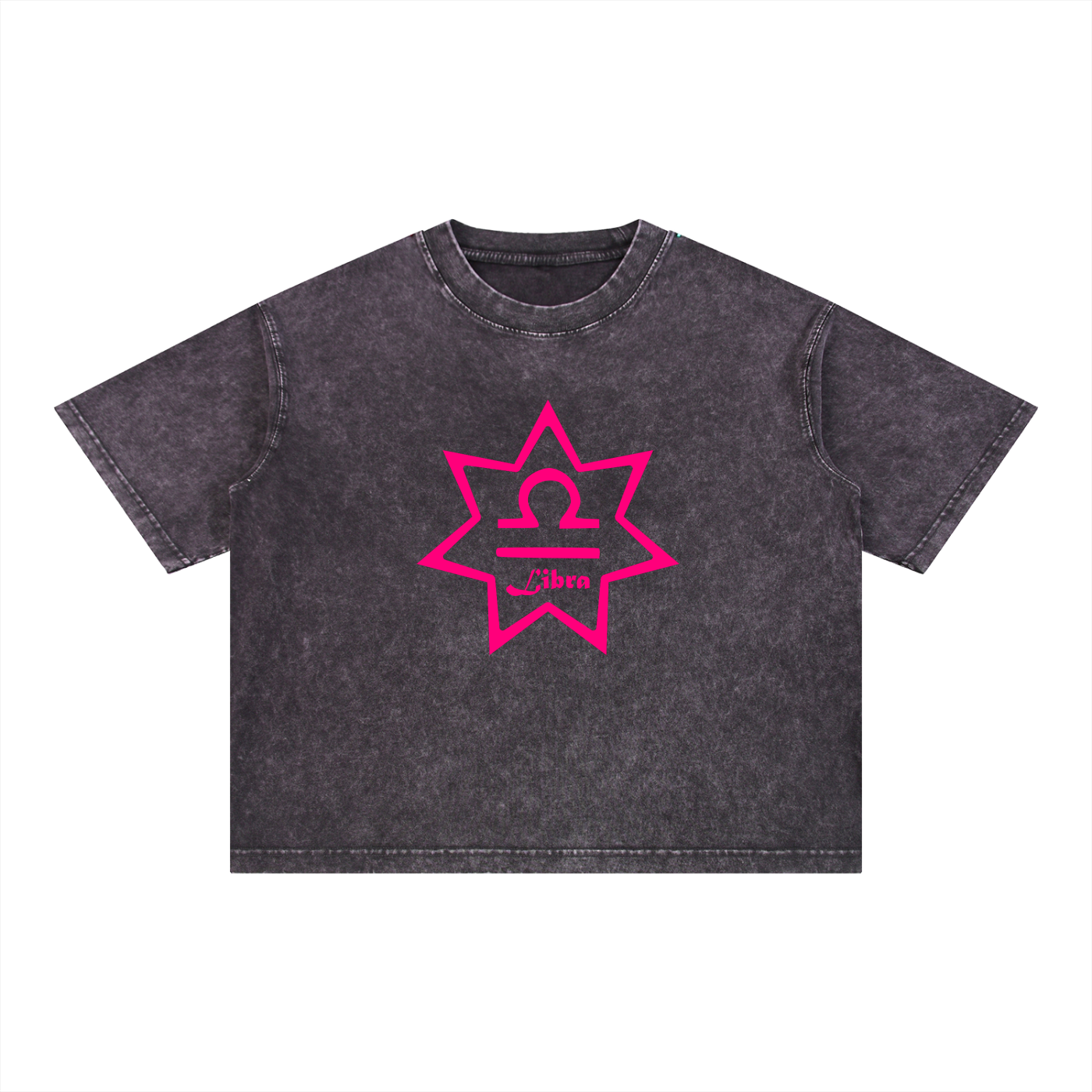 Libra Zodiac Mineral Wash Boxy T-Shirt - Oversized Heavyweight Cotton Tee