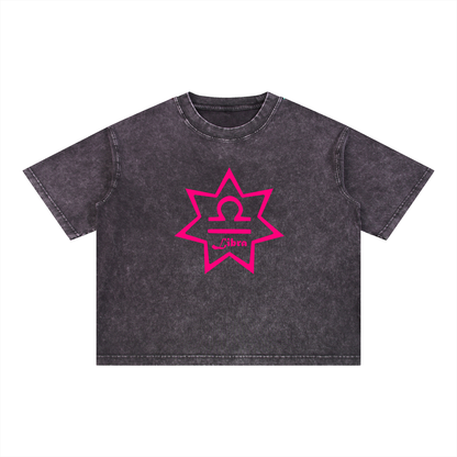 Libra Zodiac Mineral Wash Boxy T-Shirt - Oversized Heavyweight Cotton Tee