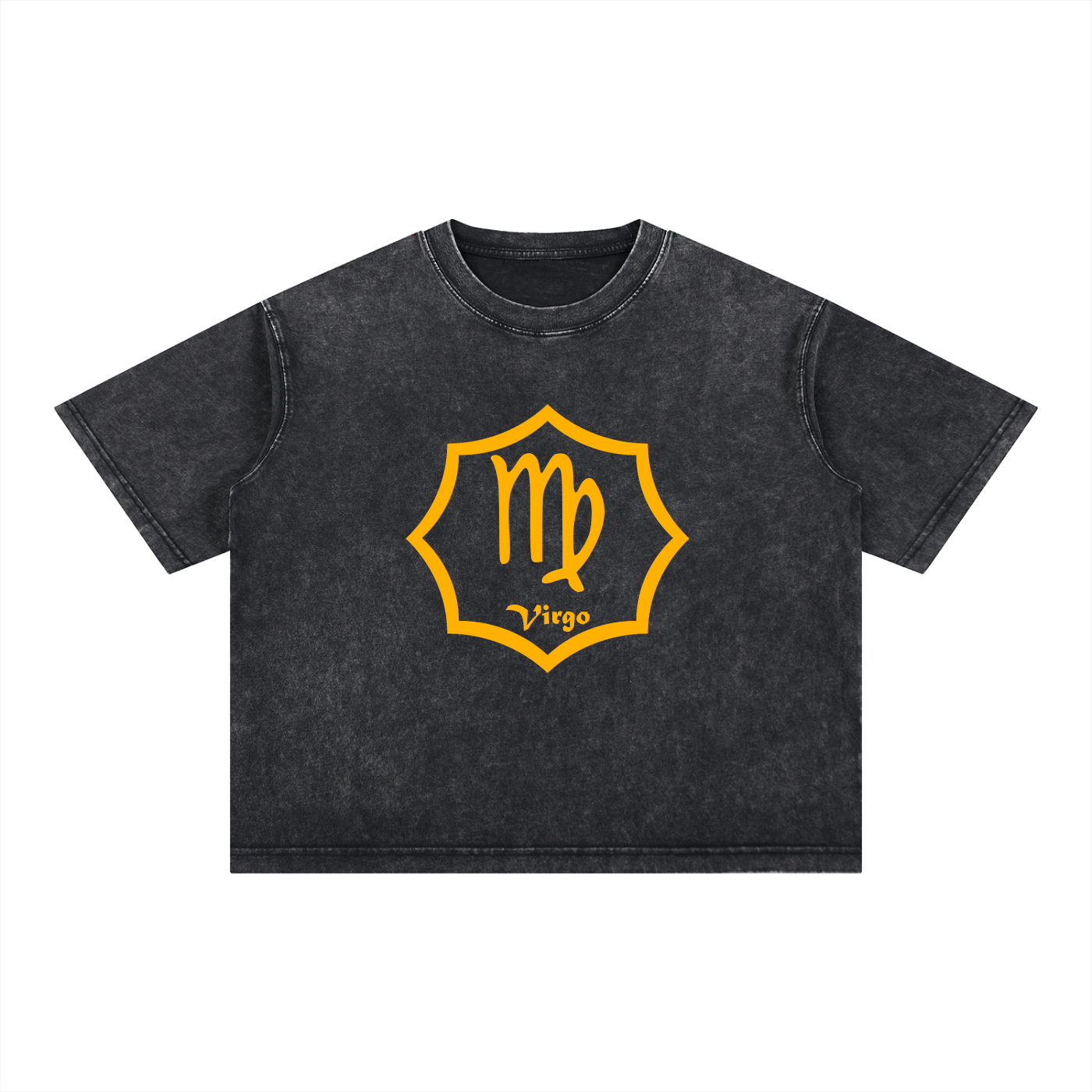 Virgo Zodiac Mineral Wash Boxy T-Shirt - Oversized Heavyweight Cotton Tee