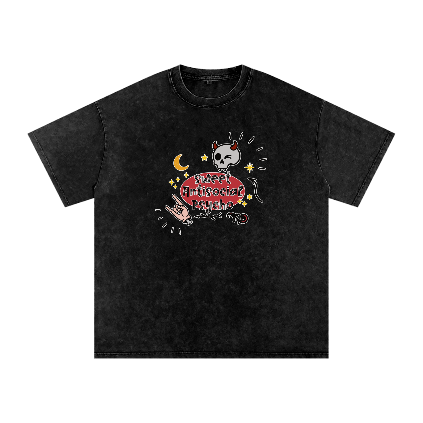 Sweet Antisocial Psycho - Snow Washed Oversized Cotton T-Shirt