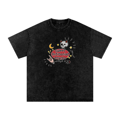 Sweet Antisocial Psycho - Snow Washed Oversized Cotton T-Shirt